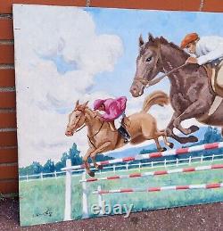 C. GAUTHIER. Show Jumping. Oil painting on wood panel.