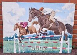 C. GAUTHIER. Show Jumping. Oil painting on wood panel.