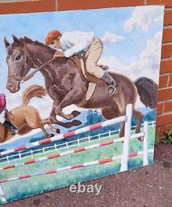 C. GAUTHIER. Show Jumping. Oil painting on wood panel.