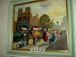 Cathedral Of Notre Dame Paris Oil Painting On Wood Signed In 1950 65 X 57