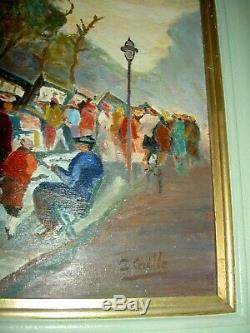 Cathedral Of Notre Dame Paris Oil Painting On Wood Signed In 1950 65 X 57