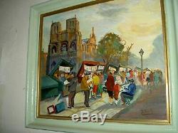 Cathedral Of Notre Dame Paris Oil Painting On Wood Signed In 1950 65 X 57