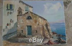 Chapelle Du Cap Corse Oil On Canvas Signed L. Vigon