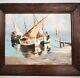 Charles Cermak (1877-1966) Oil On Wood Painting Representing Fishing Boats