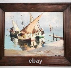 Charles CERMAK (1877-1966) oil on wood painting representing fishing boats