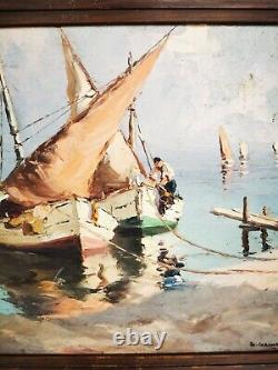 Charles CERMAK (1877-1966) oil on wood painting representing fishing boats