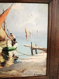 Charles CERMAK (1877-1966) oil on wood painting representing fishing boats