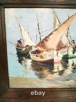 Charles CERMAK (1877-1966) oil on wood painting representing fishing boats