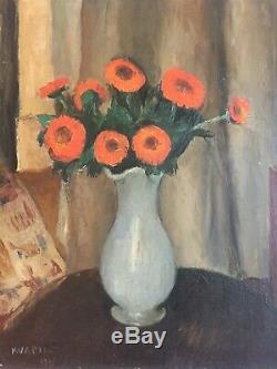Charles Kvapil (1884-1957) Bouquet Of Flowers Oil On Panel
