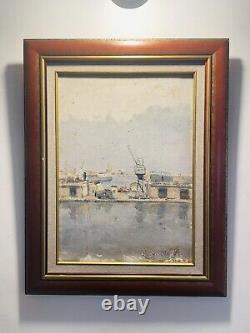 Charles Martin-Sauvaigo Oil on Wood- Port of Brest- Signature and Stamp 20th Century