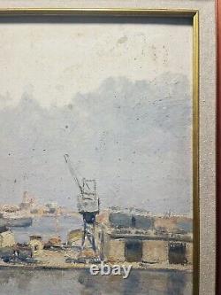 Charles Martin-Sauvaigo Oil on Wood- Port of Brest- Signature and Stamp 20th Century