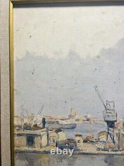 Charles Martin-Sauvaigo Oil on Wood- Port of Brest- Signature and Stamp 20th Century