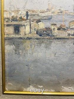 Charles Martin-Sauvaigo Oil on Wood- Port of Brest- Signature and Stamp 20th Century