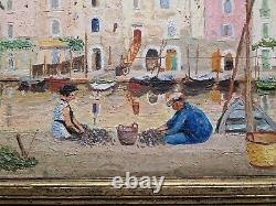 Charming Old Naive Painting Scene of Vir Port Fishermen Couple Fishing Sardines