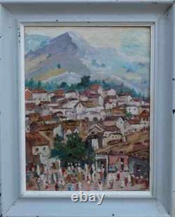 Charming Orientalist 1950. Landscape Of Morocco With Animated Village. Signed H.b.