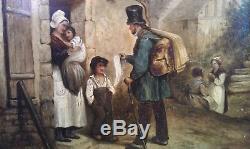Charming Painting Late Nineteenth Oil On Wood Merchant Tissue Old Craft