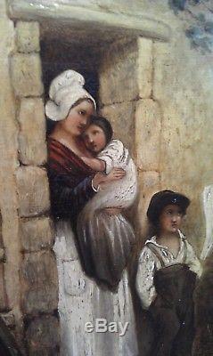 Charming Painting Late Nineteenth Oil On Wood Merchant Tissue Old Craft