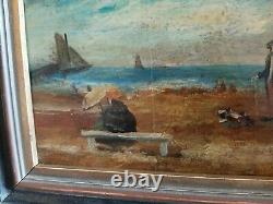 Charming Small Painting Signed In Hamburg And Depicting A Beach Scene