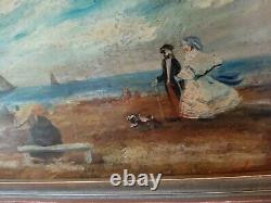 Charming Small Painting Signed In Hamburg And Depicting A Beach Scene