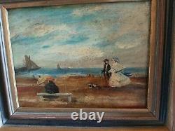 Charming Small Painting Signed In Hamburg And Depicting A Beach Scene