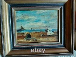 Charming Small Painting Signed In Hamburg And Depicting A Beach Scene