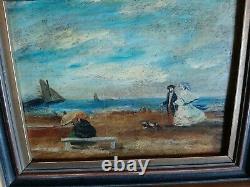 Charming Small Painting Signed In Hamburg And Depicting A Beach Scene