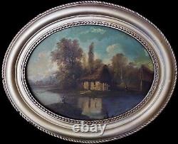 Charming painting of the little house on the lake 32-24 cm