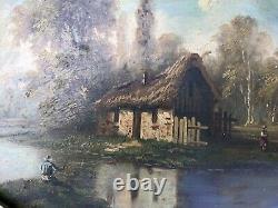 Charming painting of the little house on the lake 32-24 cm