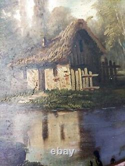 Charming painting of the little house on the lake 32-24 cm