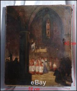 Children's Procession Of Chur In An Inner Church Church Oil Nineteenth