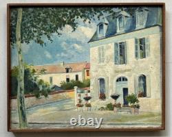 Cityscape Antique France Oil Painting, Landscape Building, House, Road