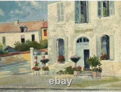 Cityscape Antique France Oil Painting, Landscape Building, House, Road