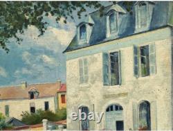 Cityscape Antique France Oil Painting, Landscape Building, House, Road