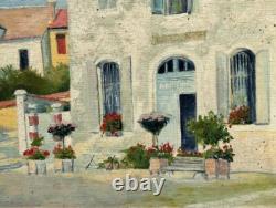 Cityscape Antique France Oil Painting, Landscape Building, House, Road