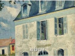 Cityscape Antique France Oil Painting, Landscape Building, House, Road
