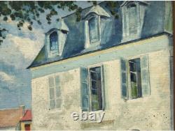 Cityscape Antique France Oil Painting, Landscape Building, House, Road