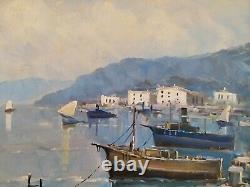Coastal Landscape Napolitain Marine Landscape Fishing Boats Painting Oil Signed