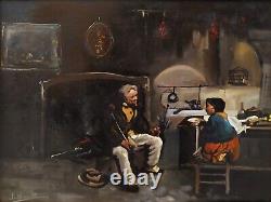 Copy of Painting by Domenico Induno XIX The Tale of the Hunter Oil on Wood