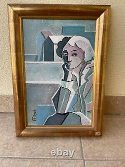 Cubist Thinker Man Miegeville Painting Wooden Table