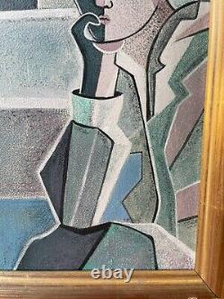 Cubist Thinker Man Miegeville Painting Wooden Table