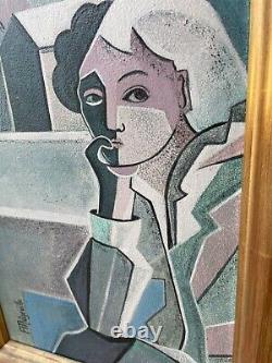 Cubist Thinker Man Miegeville Painting Wooden Table