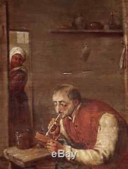 D Seventeenth Teniers. Grand & Outstanding Table Flamand. Pipe Smoking. Sign