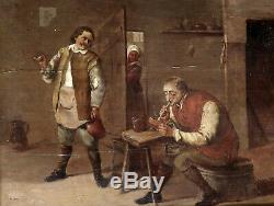 D Seventeenth Teniers. Grand & Outstanding Table Flamand. Pipe Smoking. Sign