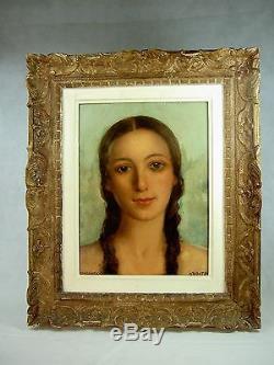 Daniel Sabater (spanish School) Superb Portrait Young Woman Art Deco 1942 H / P