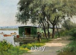 Dashboard Landscape Impressionist Oil Washing River Boat Fishing Fisherman