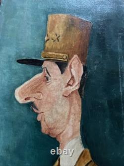 De Gaulle Large Painting 90 x 19 cm by Lucien Royer after Cabrol, 1950, Rare De Gaulle Large Painting 90 x 19 cm by Lucien Royer after Cabrol, 1950, Rare