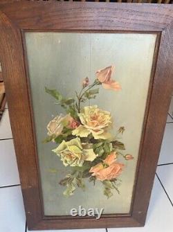 Dead Nature Painting Rose Bouquet Oil On Wood Signed Paul 1921