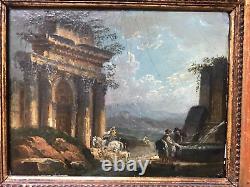 Demachy Antic Ruins With Oil Characters On Canvas 18th Signed