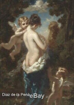 Diaz Of The Pena 1807-1876. Venus Embracing Cupidon. Charming Table Xixth