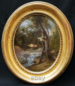 Dominique BARON painting landscape forest undergrowth bathers women Barbizon school